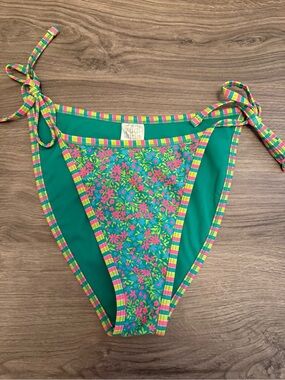 Wild Fable Green Floral Side-Tie Swim Bottoms with Pink & Yellow Accents